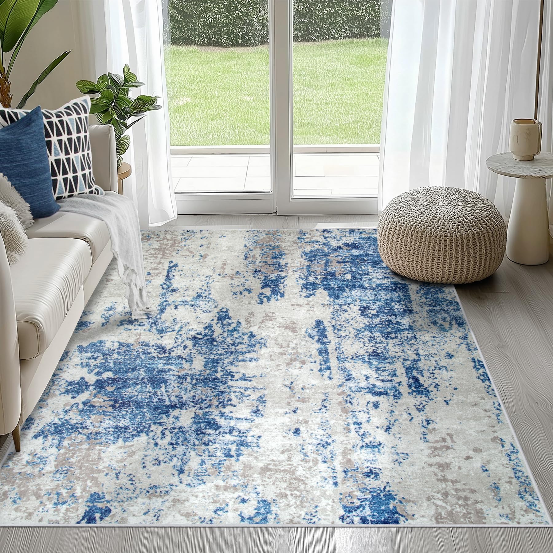 4x6 Area Rugs for Living Room Washable Bedroom Dining Room Blue Grey White