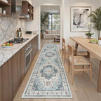 Madane Runner Rug 2x8, Washable Hallway Runner Rugs, Non-Slip Low-Pile Soft Kitchen Rug Runner Laundry Room Rug, Vintage Throw Entry Foyer Mat for Entrance Living Room (Blue, 2 x 8)