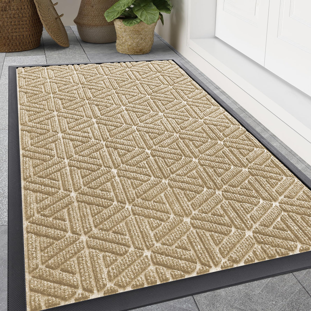Smiry Front Door Mat Outside Entrance, Low Profile Rubber Doormat, 71x47