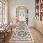Madane Hallway Runner Rug 2'6''x12' Kitchen Runner, Non Slip Vintage Runners for Hallways Washable Kitchen Rugs Soft Low Pile 2.5x12 ft Rug Runner for Laundry Room, Entryway and Bedroom, Navy Blue