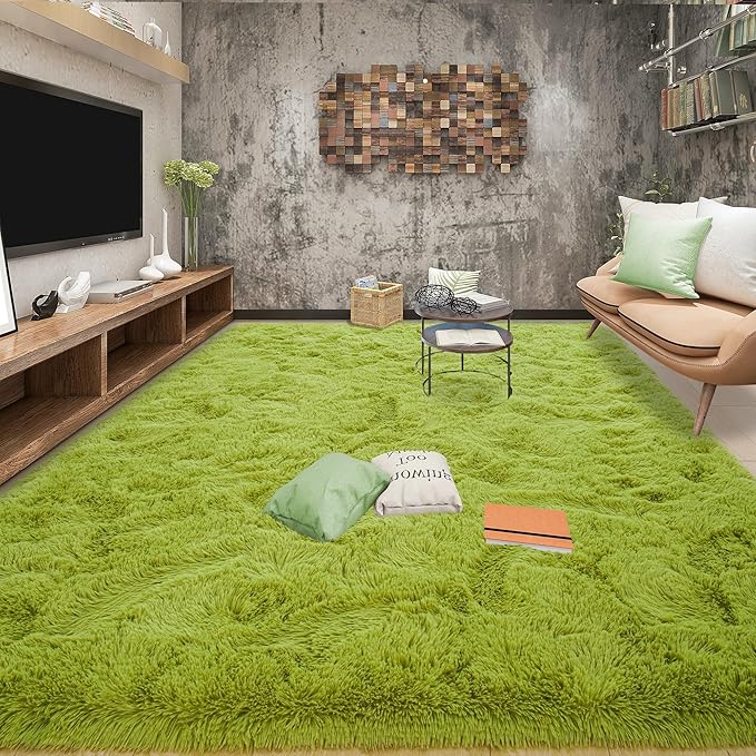Tepook Fluffy Grass Green Rugs for Living Room Bedroom, 4x6 Soft Area Rug Moss Green Kids Girls Boys Rug, Indoor Plush Shaggy Non-Slip Carpet for Nursery Classroom Dorm Home Decor