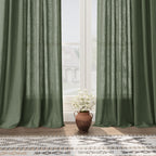 136 Inch Extra Long Curtain for Floor to Ceiling High Window Olive Green Linen Back Tab Curtains for Living Room Filtered and Breathable Semi Sheer Drapes Modern Farmhouse Boho Decor 52x136,2PCS