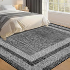 GarveeHome Large Washable Rug 9x12 Modern Geometric Non Slip, Distressed Bordered Printed Rug, Soft Non Shedding Indoor Carpet, Low Pile Thin Foldable Mats for Open Spaces Offices, Black