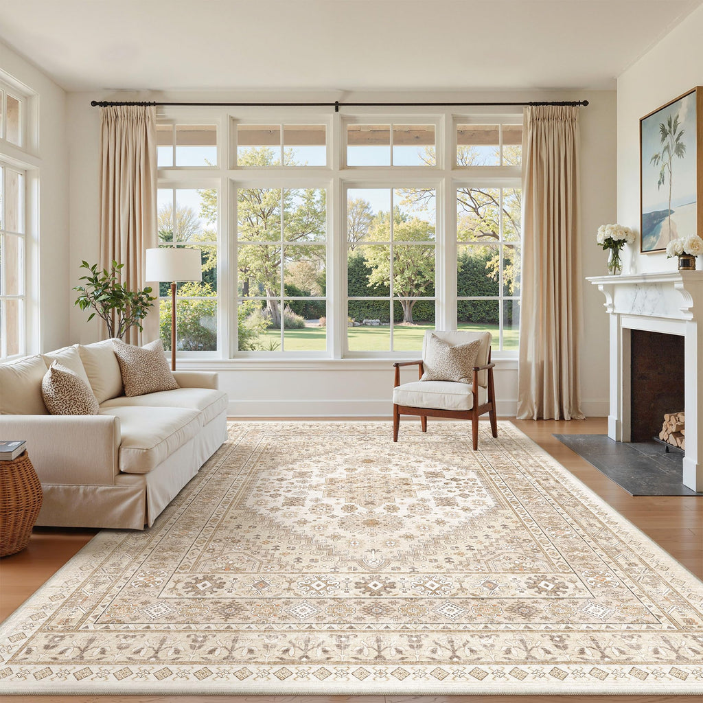 zesthome 6x9 Area Rugs for Living Room,Large Washable Rug,Beige