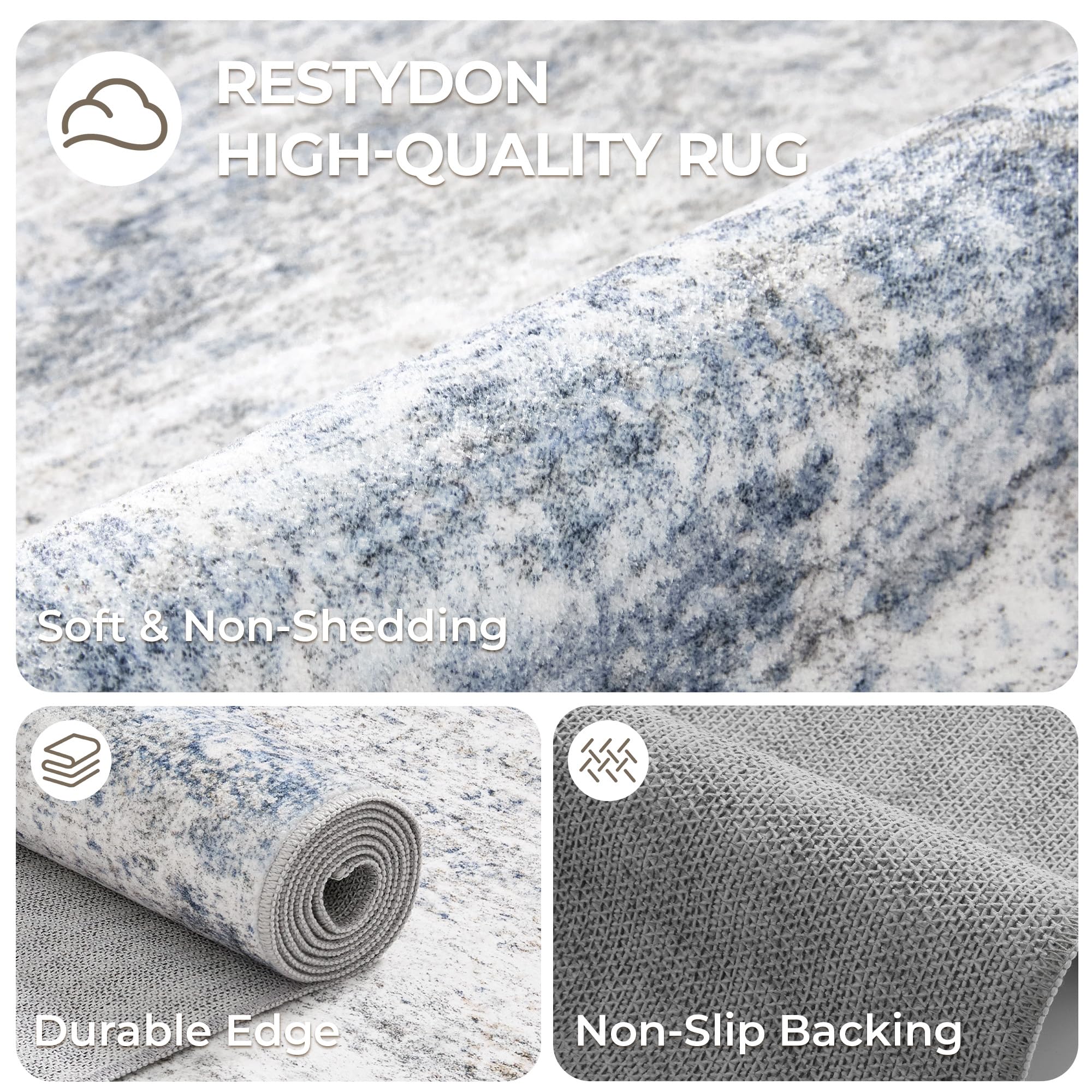 Restydon 2x12 Runner Rug Non Slip,Washable Hallway Runner Rug,Blue