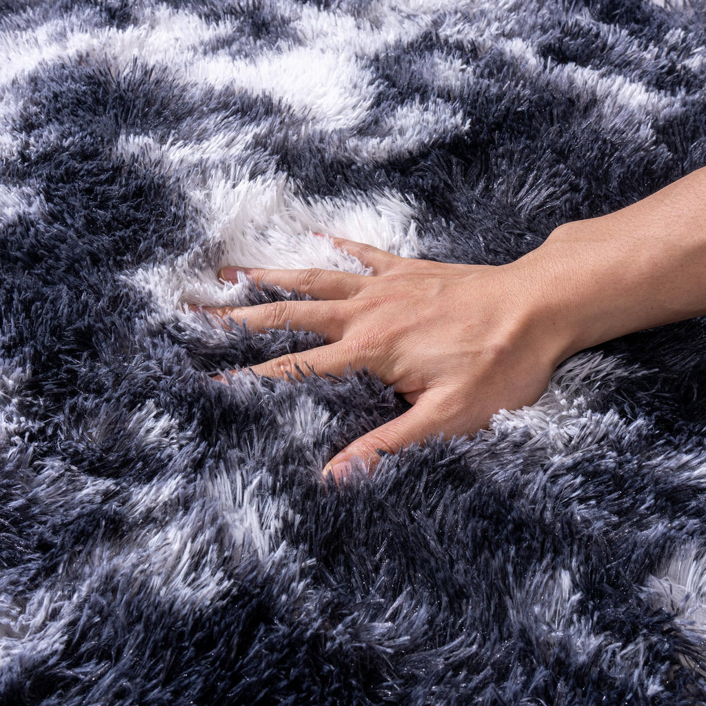 Quntue Black and White Rug for Living Room, 6x9 Area Rug for Bedroom, Bedside Indoor Floor Fluffy Shag Carpet, Plush Soft Rug for Boys Girls Kids Room Nursery Dorm Home Decor