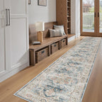 Madane Hallway Runner Rug 2x12, Extra Long Washable Runner Rugs with Rubber Backing, Non Slip Carpet Runner, Vintage Rug Runners for Kitchen Laundry Room Entryway (Navy, 2'x12')