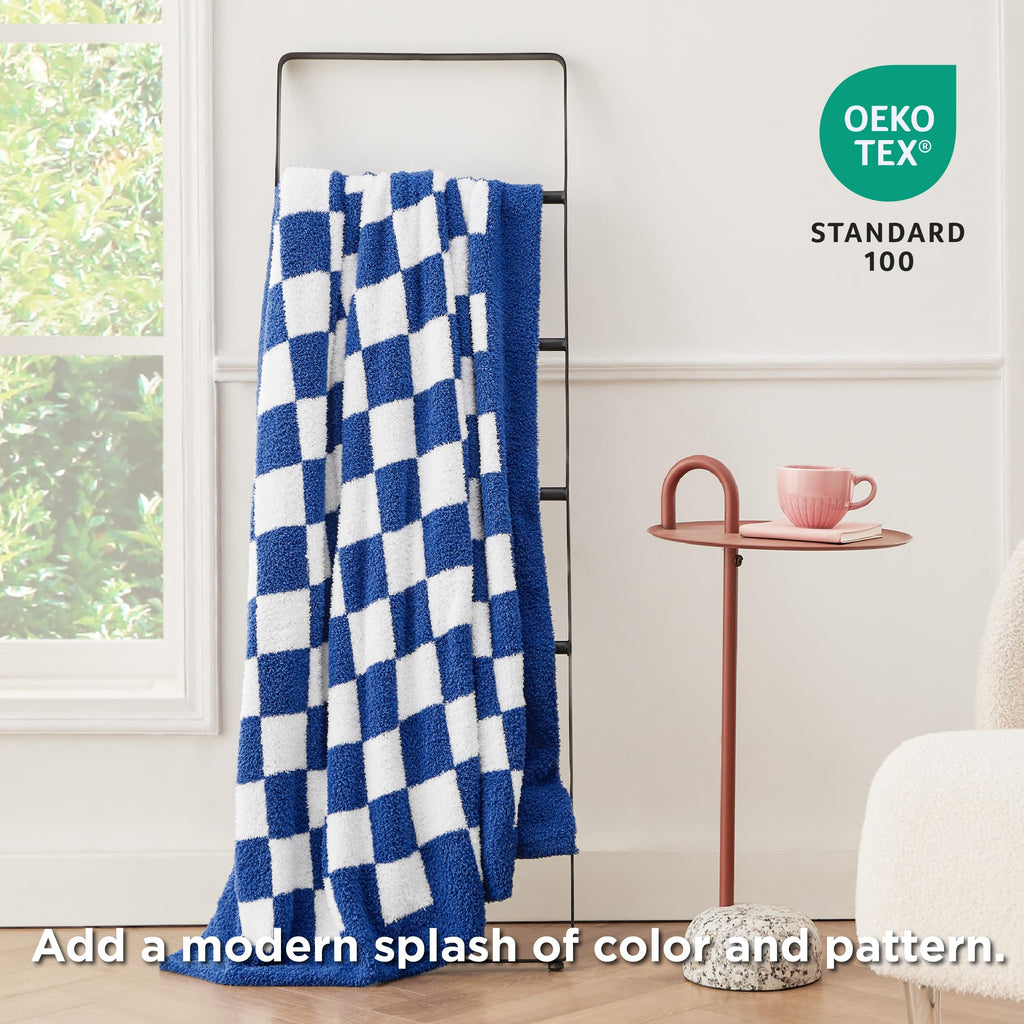 Bedsure GentleSoft Checkered Throw Blanket for Couch - Super Soft Cozy & Warm Knit Navy Blue Blankets, Breathable, Lightweight & Fluffy Plaid Blanket for Bed, Sofa, Gifts for Women Men, 50x60 Inches
