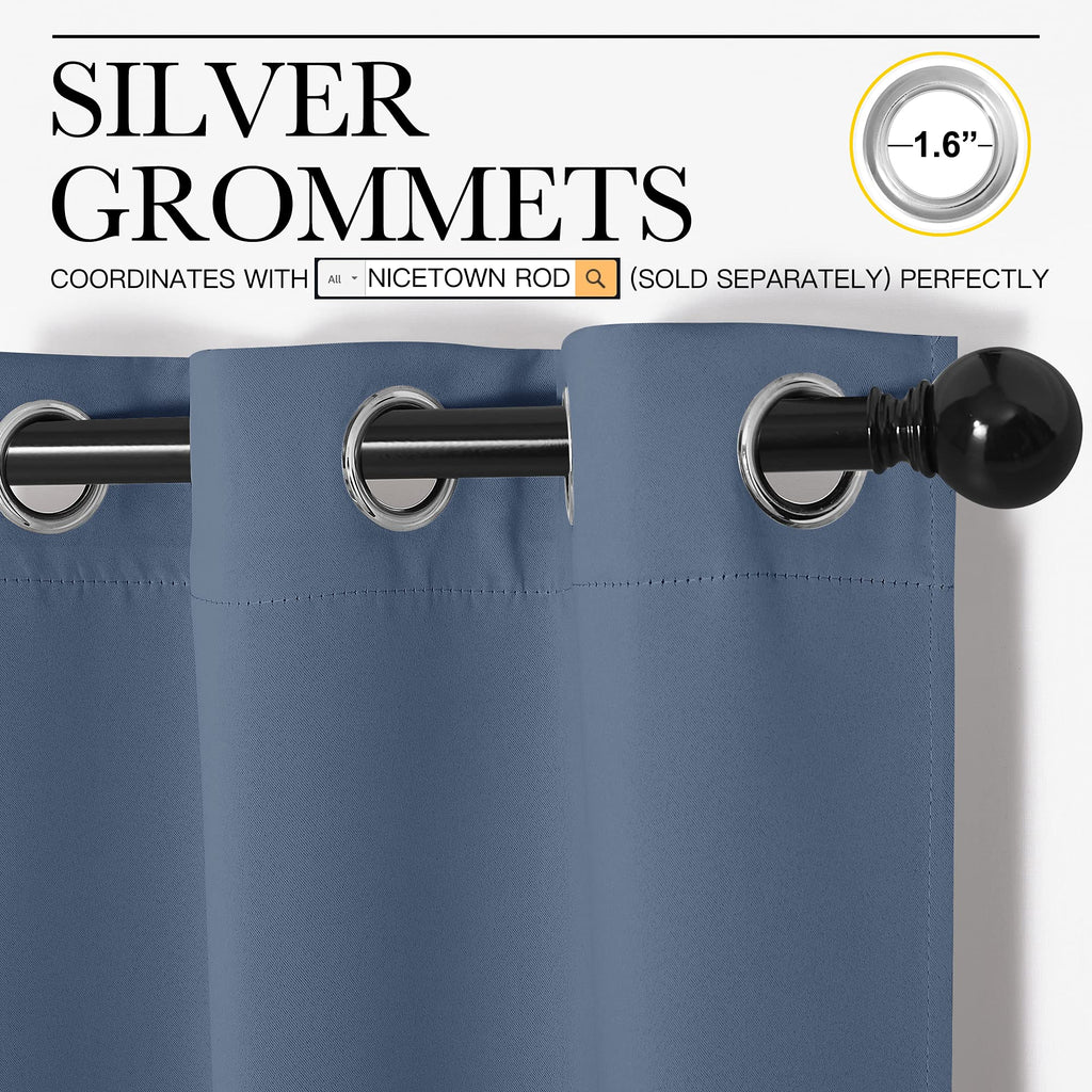 NICETOWN Kitchen Curtains with Grommet Top, Privacy & Room Darkening Thermal Insulated Draperies for Boys Bedroom, Nursery (Stone Blue, 34" Wide by 54" Long, Set of 2)