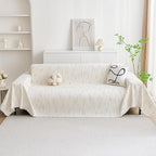 MYSKY HOME Couch Cover for Dogs, Sectional Couch Cover, Beige Lines Sofa Covers for Sectional Sofa L Shape Chenille Couch Protector for Dogs Pets Couch Covers Washable Soft Throw, 91"X150"
