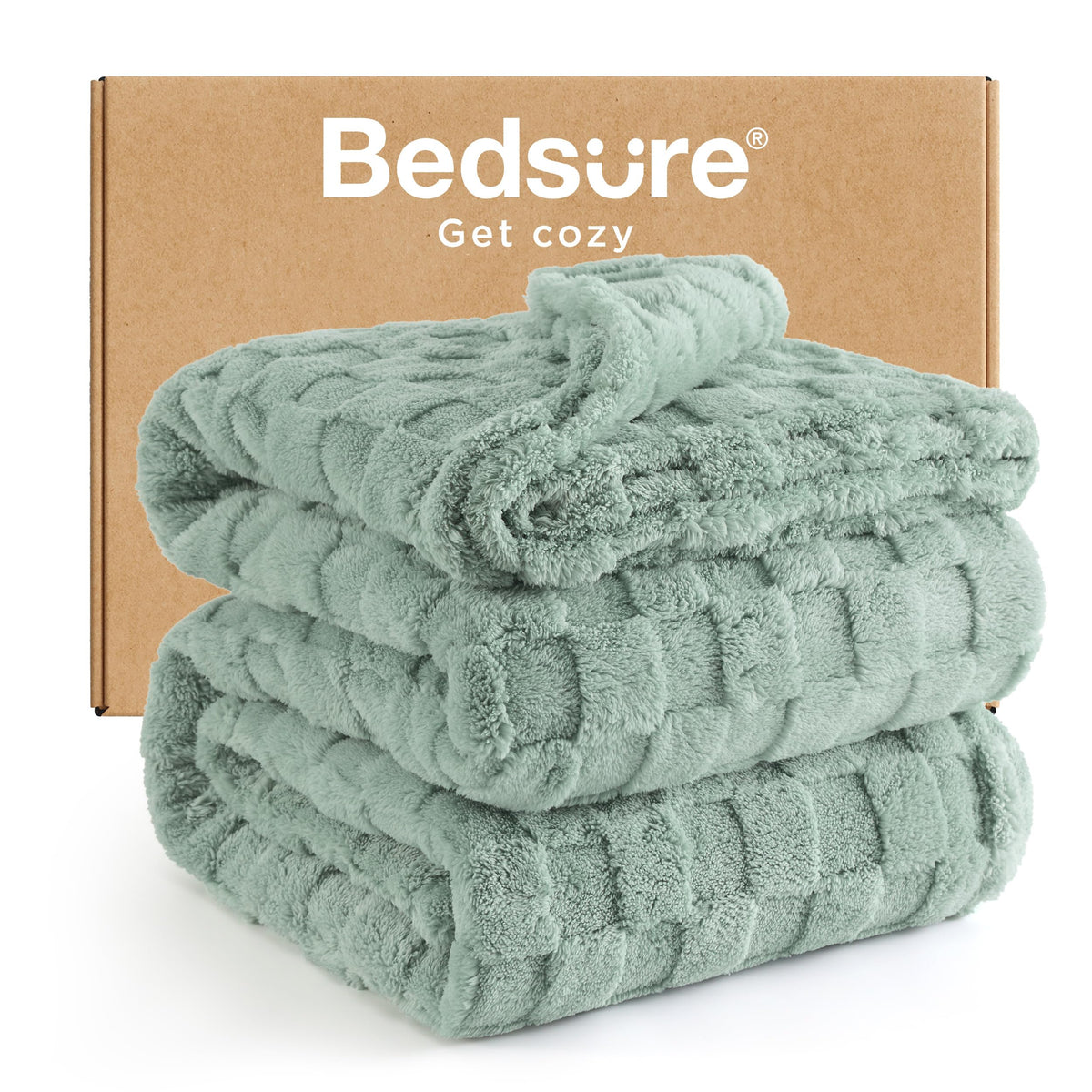 Bedsure Checkered Soft Cozy King Blanket for Bed, Sage Green, 108"×90"