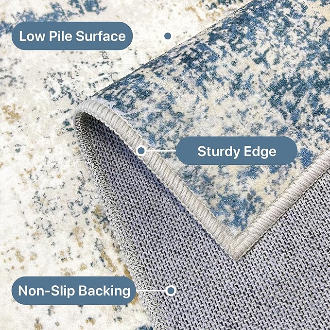 BEIMO Area Rugs 6x9 for Living Room Bedroom, Modern Abstract Machine Washable Rug, Large Soft Low Pile Floor Carpet with Non Slip Backing for Dining Room, Navy Blue Beige