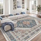 zesthome 8x10 Area Rugs for Living Room,Non-Slip Backing Washable Rugs,Vintage Large Area Rug，Stain Resistant Home Decor Rug (Navy Blue/Red,8'x10')