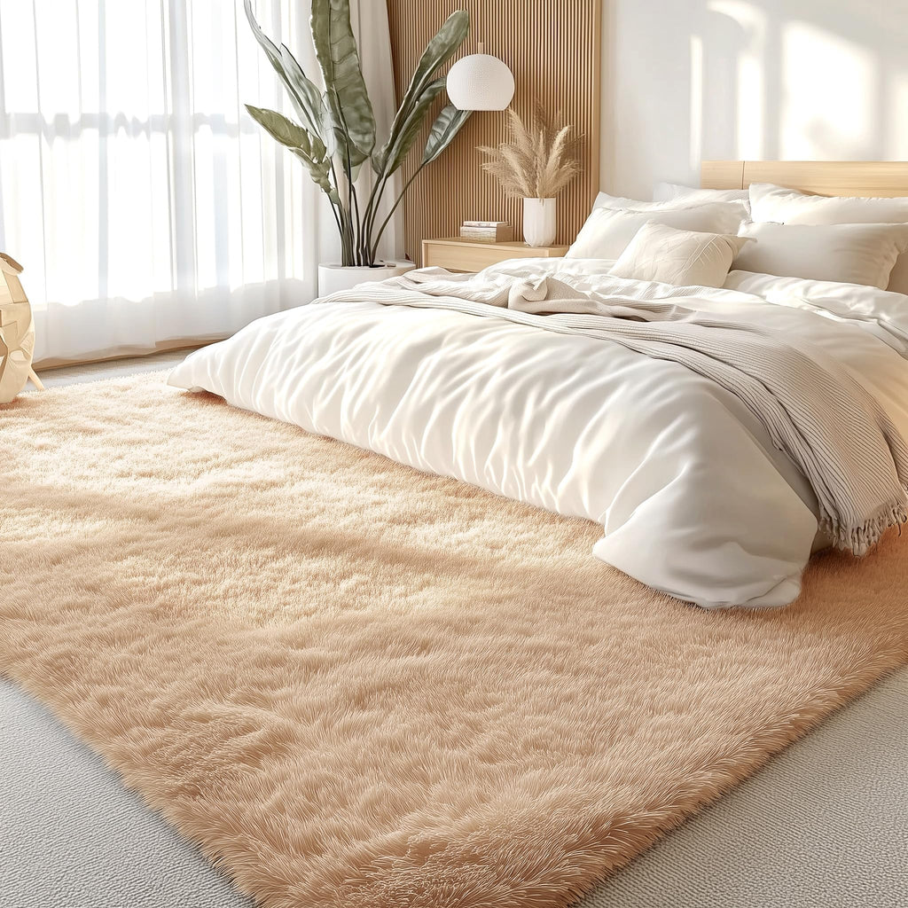 OLANLY 8x12 Machine Washable Large Area Rugs for Living Room, Bedroom, Soft Fluffy Shaggy Bedside Rug, Indoor Floor Carpet for Kids Girls and Boys, Dorms, Nursery, Home Decor Aesthetic, Beige