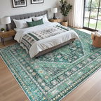 zesthome 8x10 Area Rugs for Living Room,Non-Slip Backing Washable Rugs,Vintage Large Area Rug，Stain Resistant Home Decor Rug(Green/Teal,8'x10')