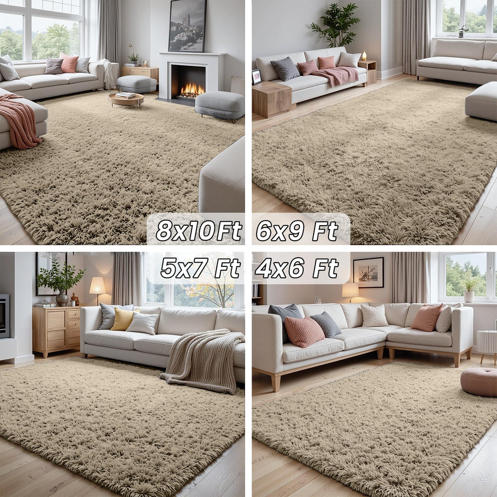 6x9 Fluffy Shag Area Rugs for Living Room Bedroom: Soft Carpet Gray Camel