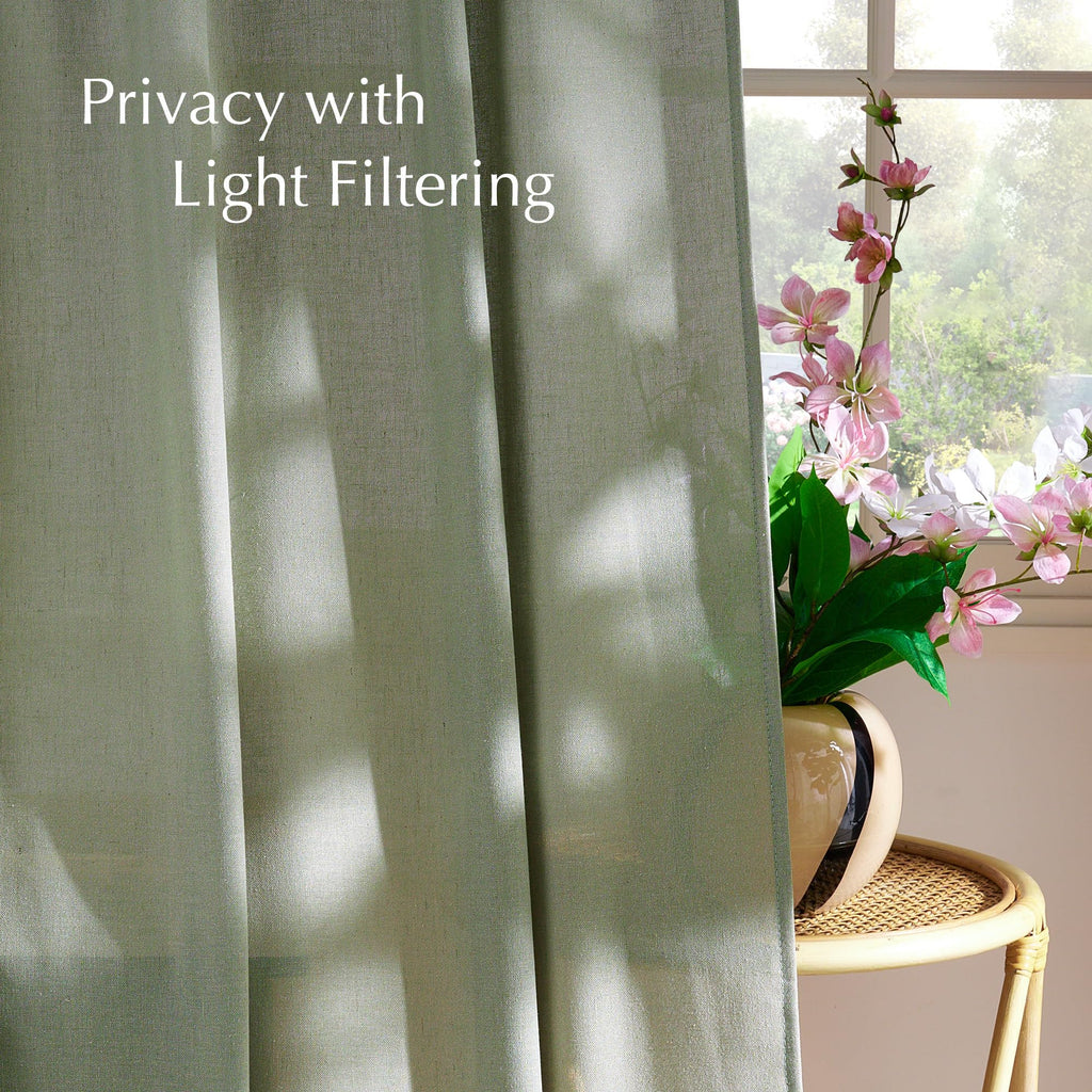 NICETOWN Thick Linen Greyish Green Curtains for Living Room, Grommet Privacy Assured Linen Blend Window Treatments with Light Filtering for Bedroom, W55 x L96, 2 Panels