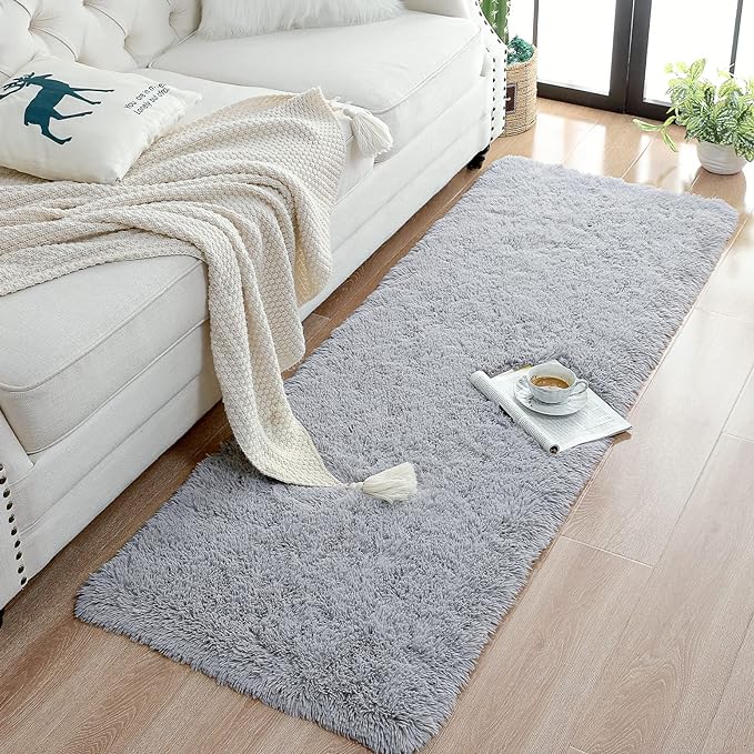 Chicrug Soft Runner Rugs for Bedroom Living Room Plush Fluffy Rug 3x8 Feet, Shag Furry Area Rug Carpet Non Shedding for Nursery Children Kids Girls Room Home Decorative, Grey