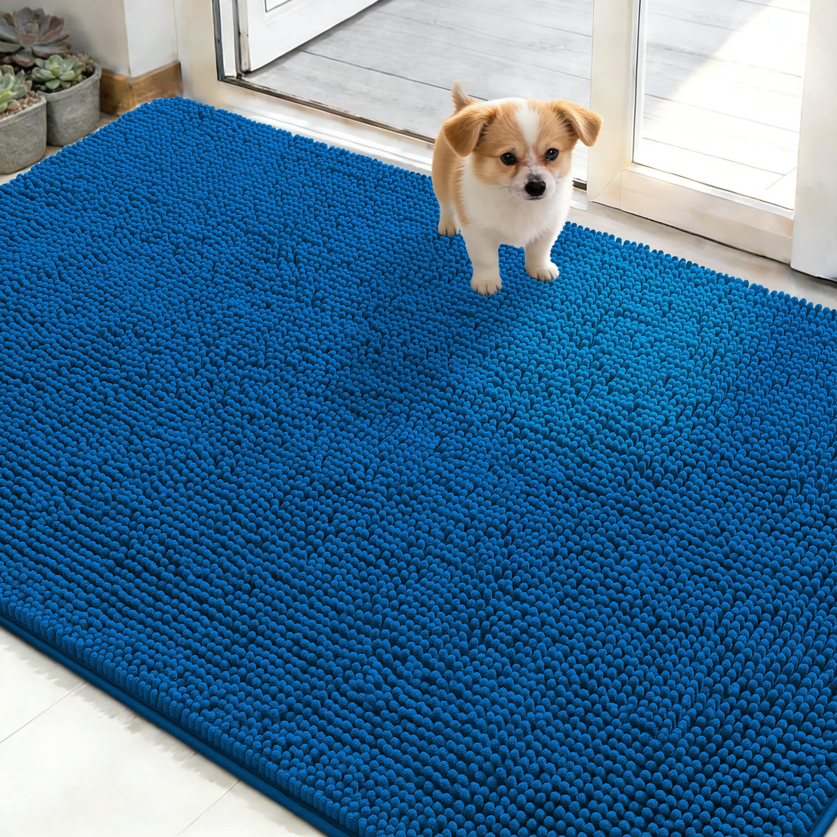OLANLY Dog Door Mat for Muddy Paws 50x30, Super Absorbent Chenille Mud Mat