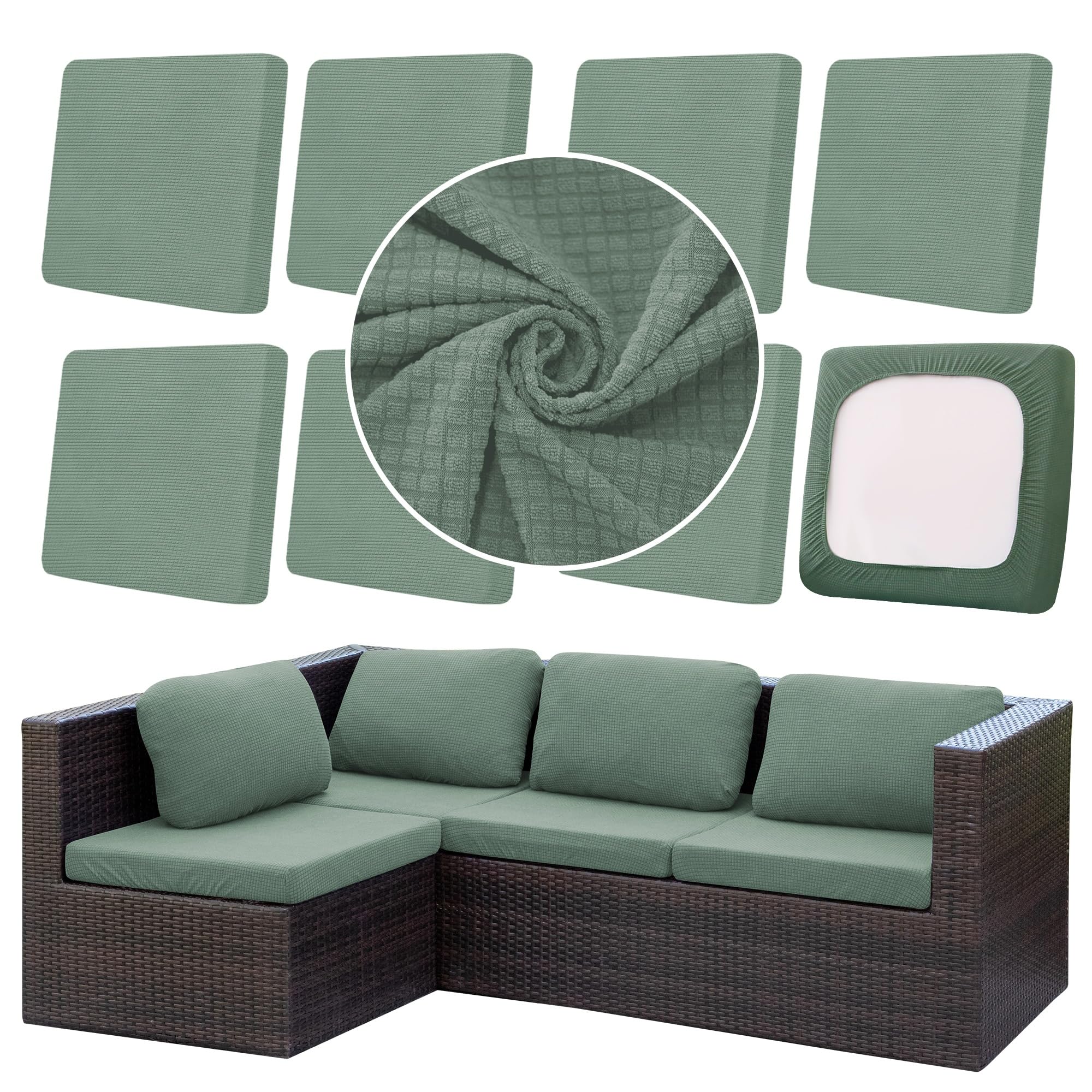 DREAHOTEXTIL 8Pcs Outdoor Cushion Covers, Elastic Patio Cushion Covers