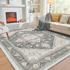 OPPODREAM Soft Area Rugs 5x7, 5x7 Washable Rug with Non Slip Backing, 5 x 7 Faux Cashmere Low-Pile Carpet, Greenish Grey