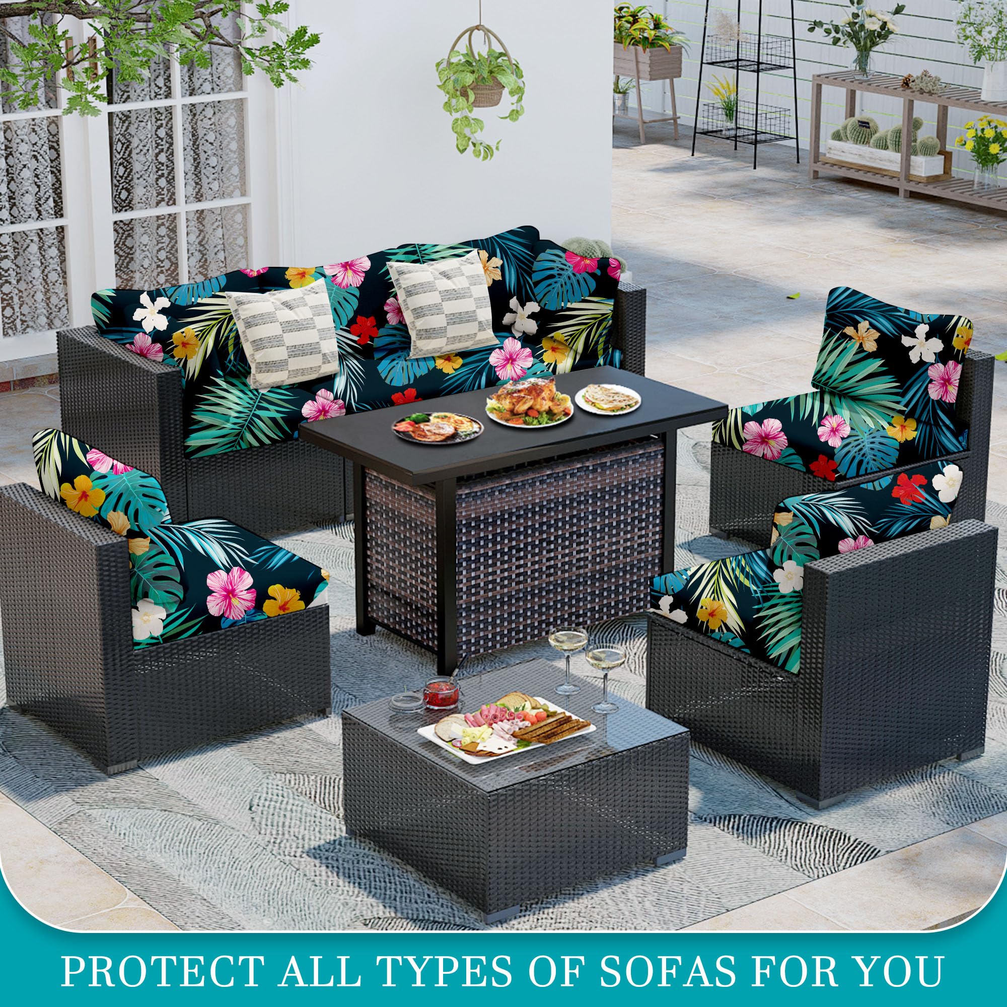 12 Piece Outdoor Cushion Covers, Patio Sofa Cushion Covers, Stretch Fit