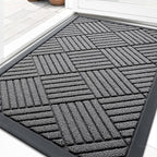 OLANLY Front Door Mat Outside Entrance 35x23, Absorbent, Heavy Duty Sturdy Natural Rubber Doormat Indoor Outdoor, Stain and Fade Resistant, Non-Slip Low Profile Floor Mat for Entryway, Grey Diamond