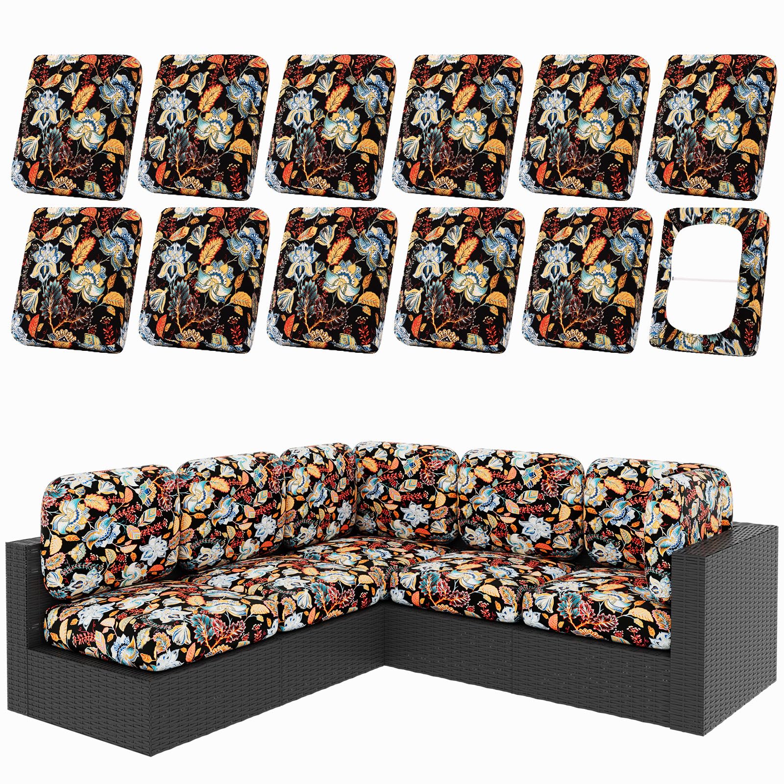 hyha 12Pcs Patio Cushion Covers, Stretch Outdoor Couch Cushion Covers