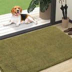OLANLY Dog Door Mat for Muddy Paws 47x32, Absorbs Moisture and Dirt, Absorbent Non-Slip Washable Doormat, Quick Dry Chenille Mud Mat, Entry Indoor Entryway Carpet for Inside Floor, Willow Green