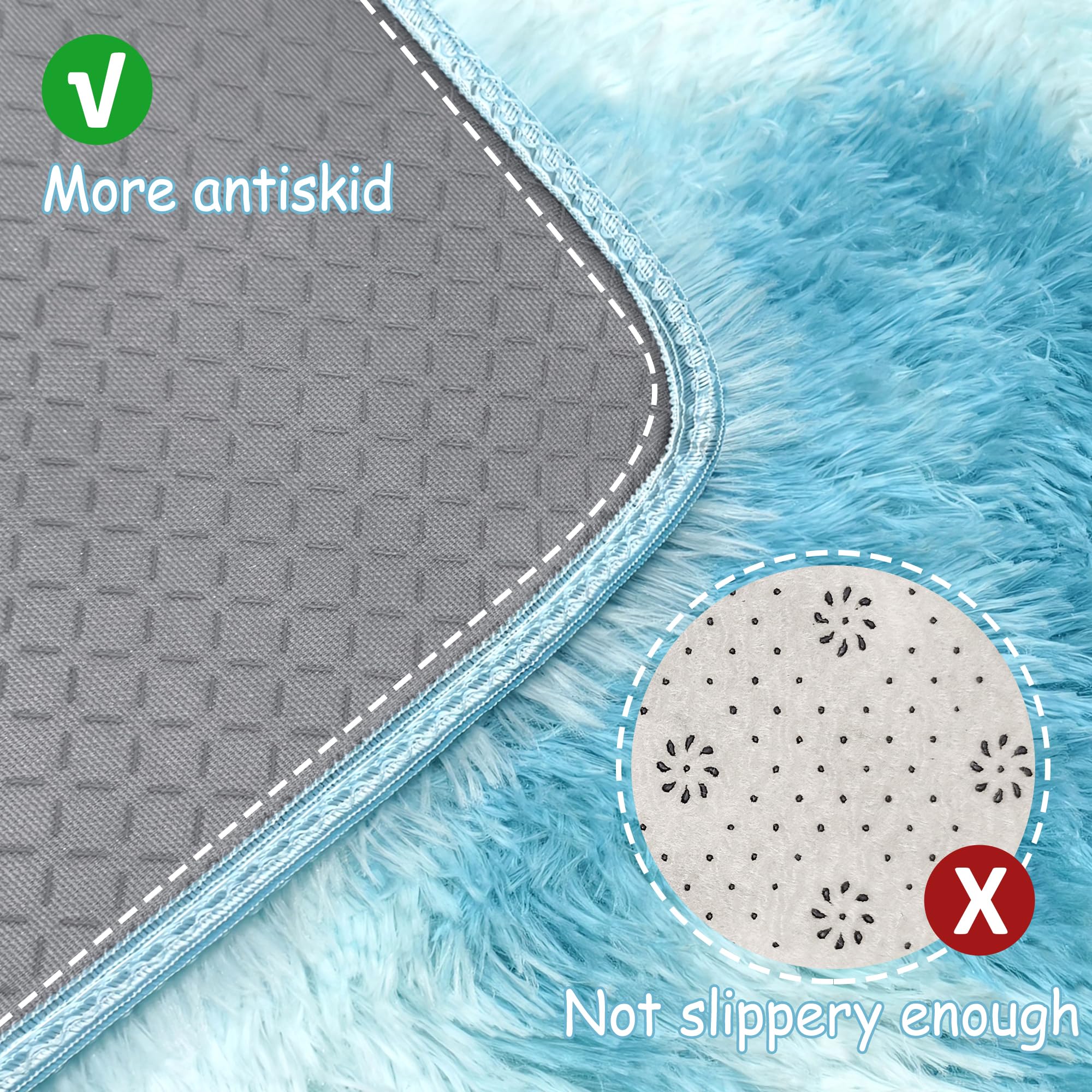 Tie-Dyed Sky Blue 2x6 Machine Washable Runner Rugs for Hallway Soft Fluffy Shaggy Bedside Rugs for Bedroom Living Room Indoor Floor Carpet for Kids Girls and Boys Nursery Rooms Home Decor Aesthetic