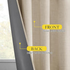 NICETOWN Cream Linen Complete Blackout Curtains 48 inches for Kids Room, 2 Panels, Thermal Insulated & Noise Reducing Window Draperies with Grey Liner, Noise Reducing Short Drapes