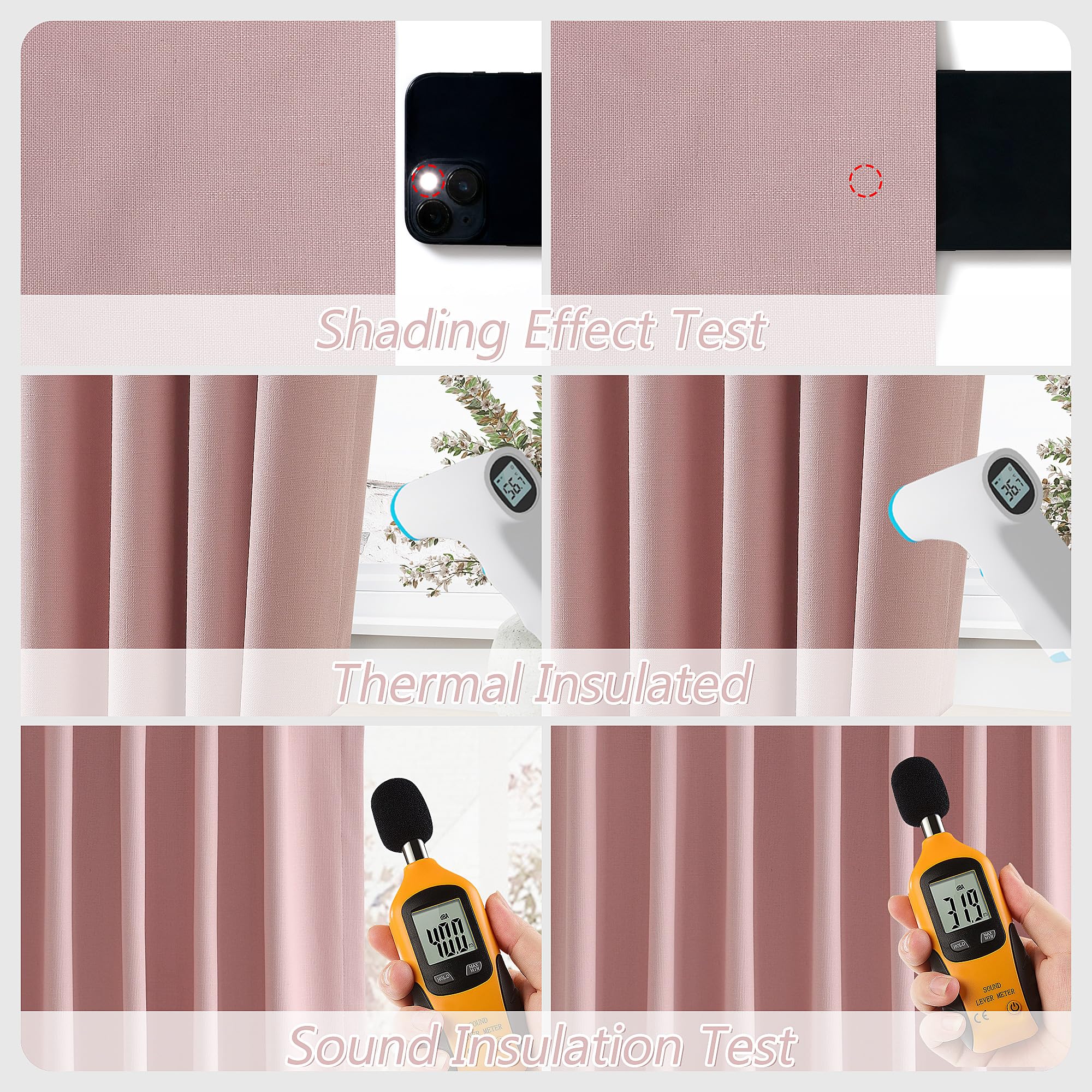 Guken 100% Blackout Linen Curtains 84 Inch 2 Panels Set for Girl's Bedroom, Living Room, Nursery, Back Tab Thermal Insulated Black Out Drapes Room Darkening, Pink