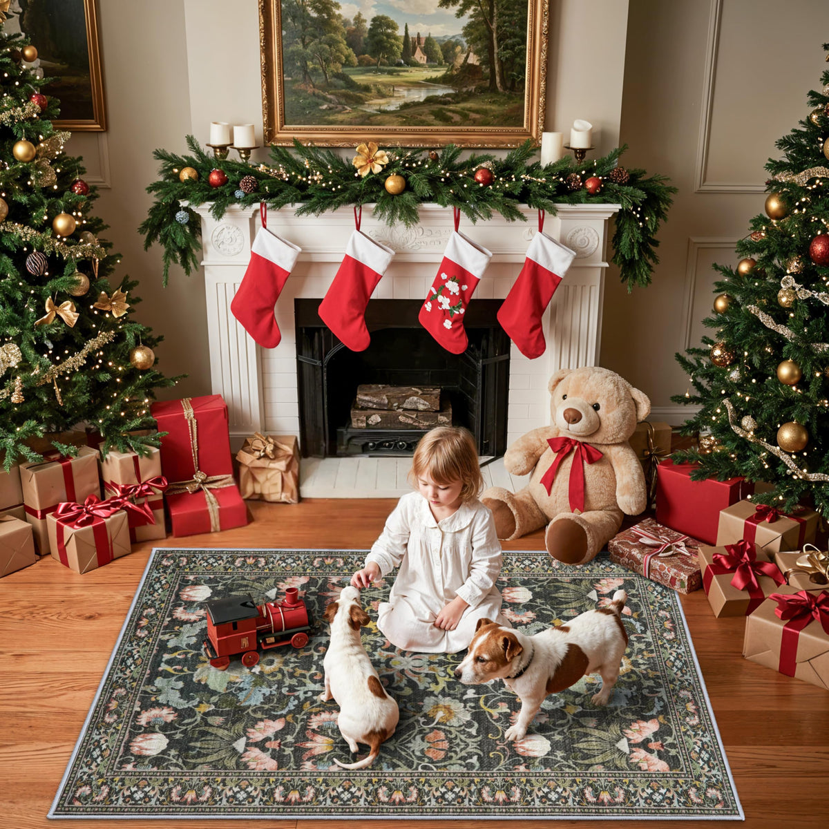 3x5 Living Room Area Rugs: Vintage Washable Non-Slip Rug for Bedroom Dining Room Soft Carpet for Nursery Kitchen Home Office Durable & Easy-Clean Design Perfect for Homes with Cats & Dogs(3x5 Beige)