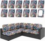 hyha 12Pcs Patio Cushion Covers, Stretch Outdoor Couch Cushion Covers Replacement, Washable Outdoor Chair/Sofa Slipcovers for Patio Furniture Cushions Protector with Elastic Bottom(Paisley,Cover Only)