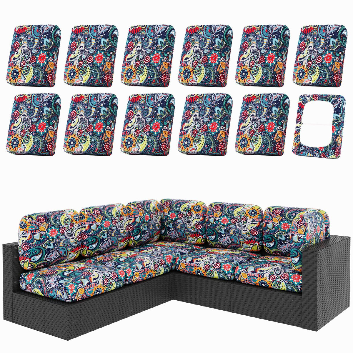 hyha 12Pcs Patio Cushion Covers, Stretch Outdoor Couch Cushion Covers