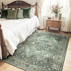 RELEANY Area Rugs 5'x7' Washable Non-Slip, Floral Vintage Distress Print Pattern Medallion Carpet for Living Room Bedroom Dining Room, Dark Green Gray