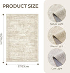 6x9 Rug for Living Room,Soft Low Pile Indoor Washable Rugs for Bedroom, Non-Slip Backing Vintage Large Area Rug, Printed Abstract Carpet(6'x9', Beige/Ivory)