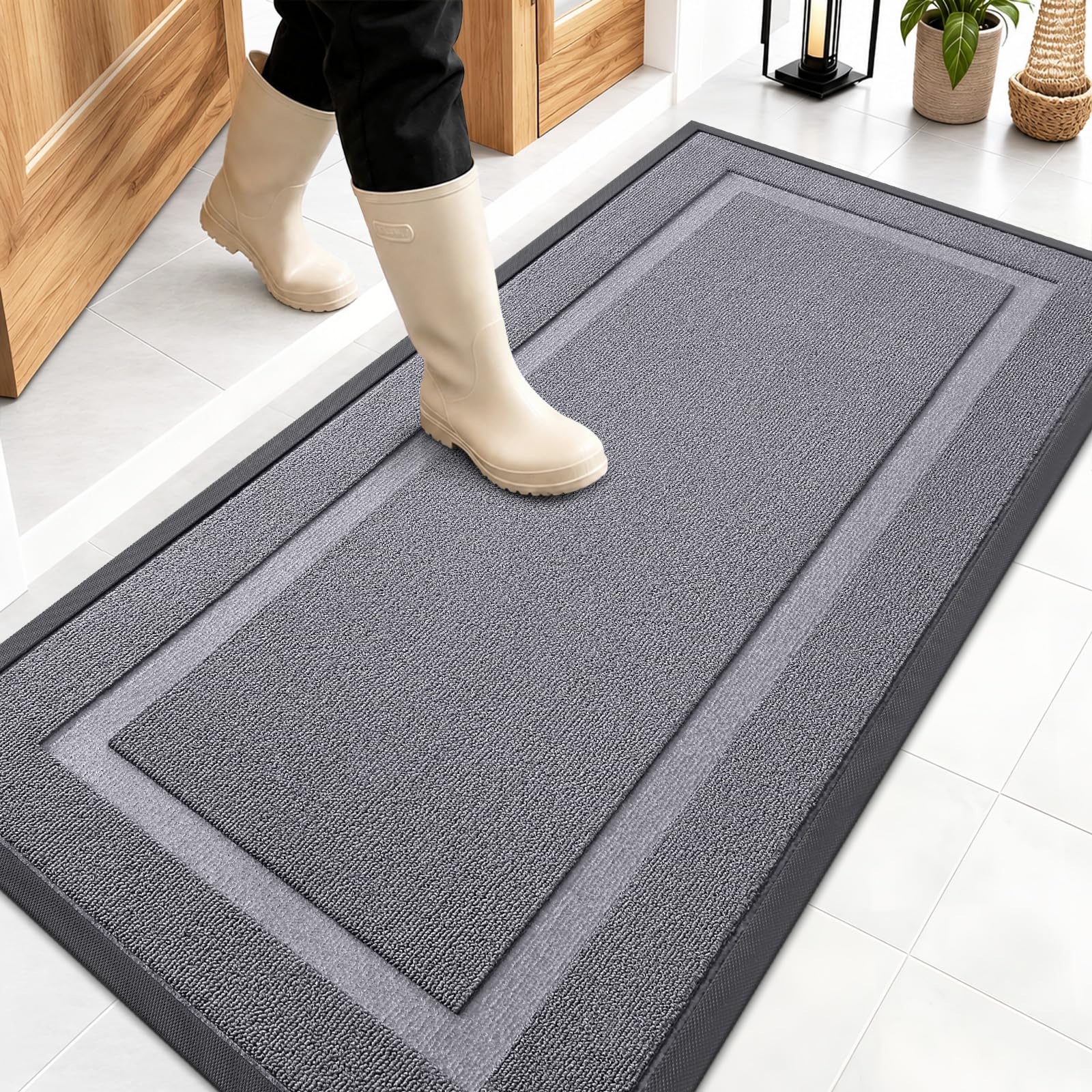 OLANLY Front Door Mat Outside 47x23, All-Season Heavy-Duty Rubber Doormat