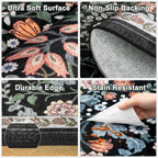 PLHXFR 2x3 Small Entryway Rug: Floral Washable Indoor Carpet Dark Black