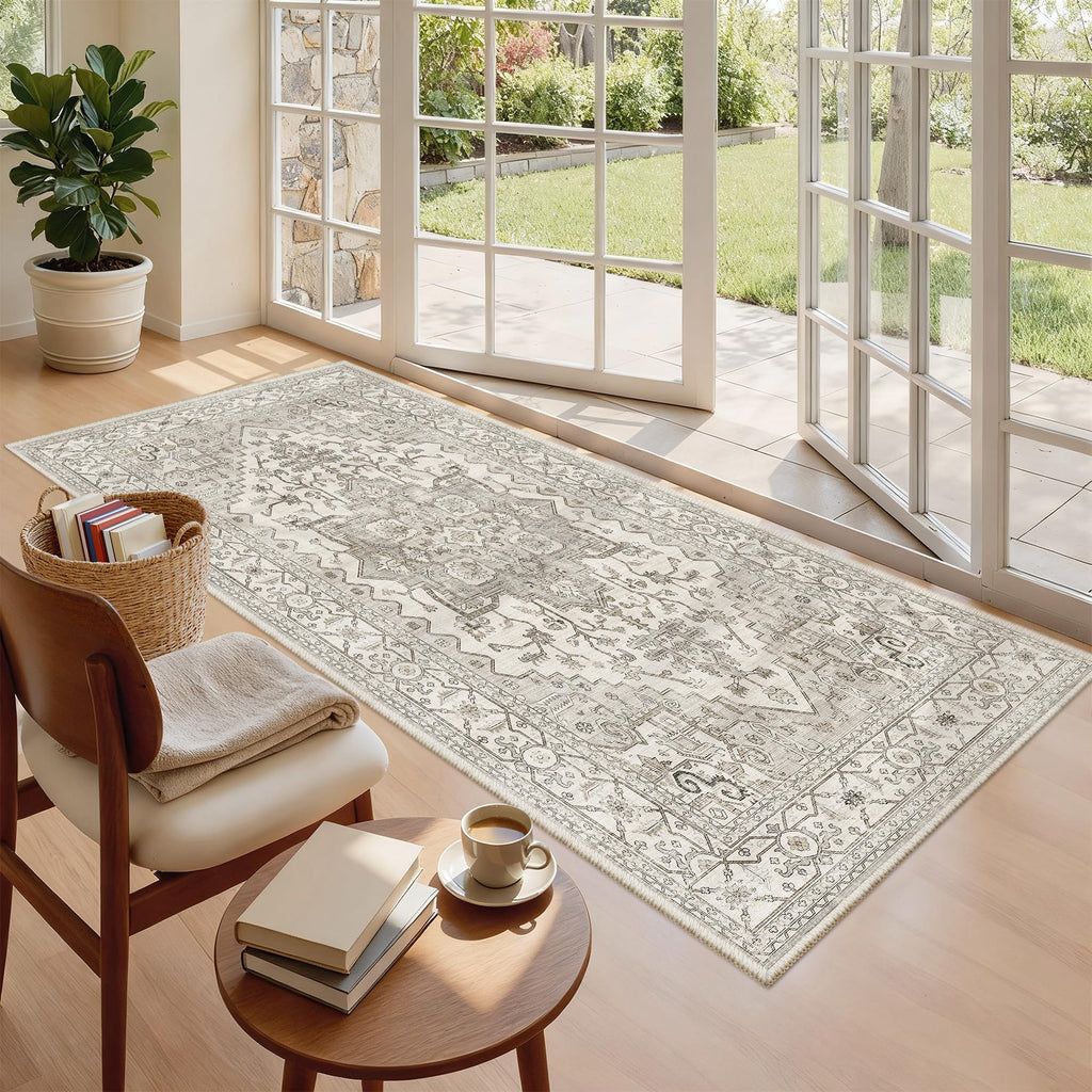 Madane Washable Runner Rug 3x6 Runners for Hallways Non Slip, Beige/Brown