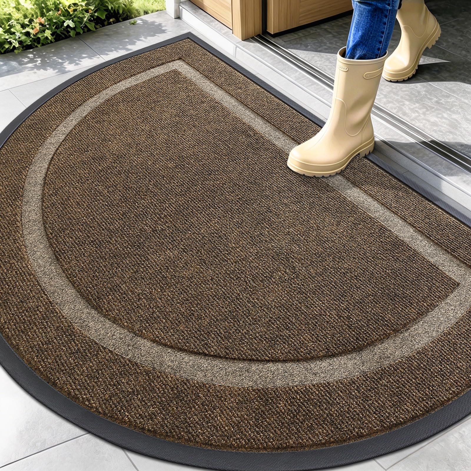 OLANLY Half Circle Front Door Mat Outside 47x32 All-Season Rubber Doormat
