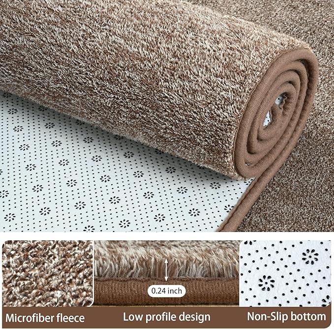 AROGAN Washable 7×10 Living Room Rug, Modern Area Rugs with Soft Memory Foam for Bedroom, Minimalist Non-Slip Indoor Floor Carpet for Dining Room Office Kids Playroom Decor, Matte Brown