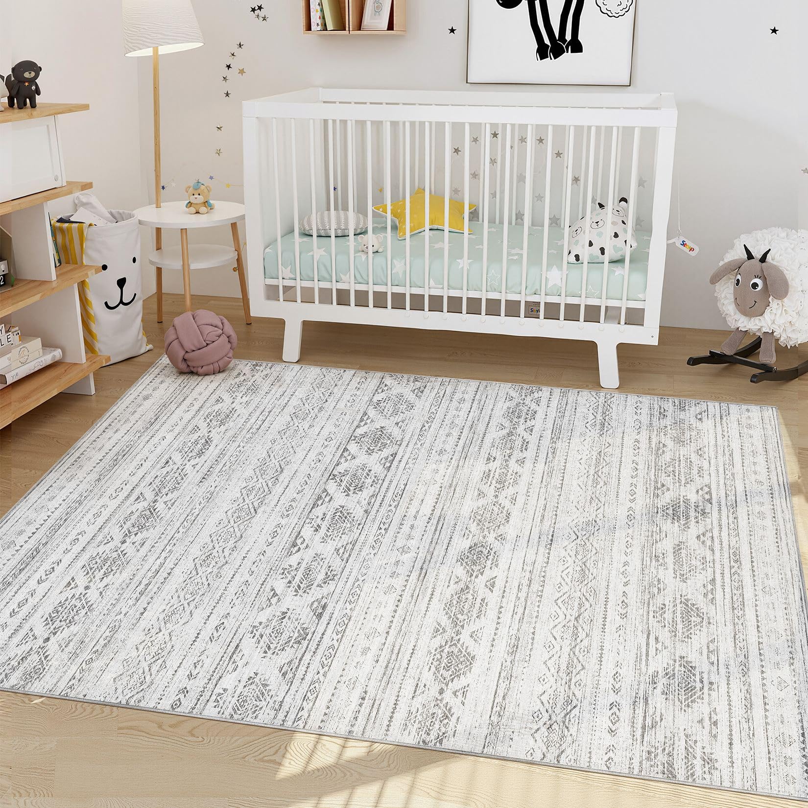 Nakagishi Boho 4x6 Area Rug Living Room Rugs Machine Washable Dark Gray