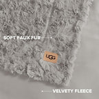 UGG Adalee Faux Fur King Size Blanket, Warm Cozy Blanket, Extra Large Throw for Sofa, Bedding for California King Size Bed, Cute Room Decor, 110" x 90", Seal Grey