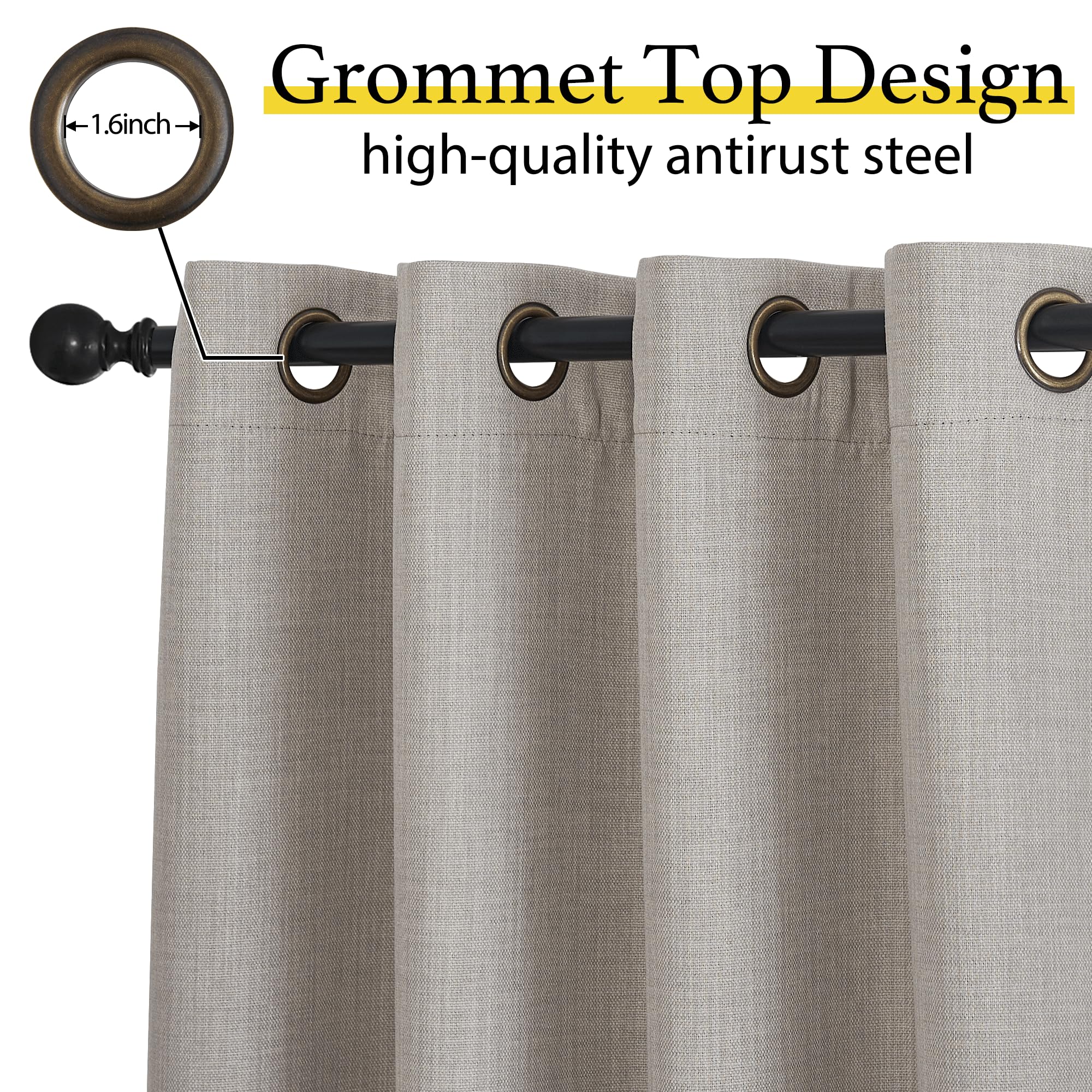 NICETOWN Linen Curtain Valances for Living Room 30 inch Length 2 Panels, Grommet Top Light Blocking Room Darkening Curtains Thermal Insulated Window Tiers for Barhtoom Window, Angora, W50 x L30