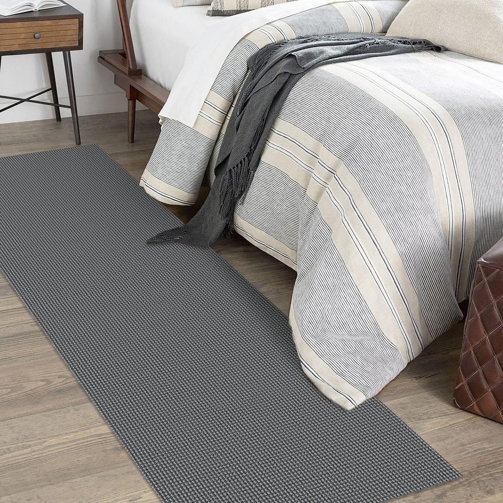 KOZYFLY Long Runners for Hallways 3x12 ft Washable Kitchen Runner Non Slip Rubber Backed Hallway Rugs Cotton Entryway Runner Rug Floor Carpet for Indoor Hall, Backdoor, Kitchen, Grey/Dark Grey