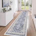 zesthome Washable Runner Rug 2.5x12 - Stain Resistant Entryway Rug,Ultra-Thin Kitchen Rugs, Anti Slip Backing Runner Rugs for Entrance Laundry Room Indoor Hallway (Blue/Beige,2.5'x12')