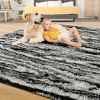 Tepook Soft Fluffy Rugs for Living Room, 5x8 Shaggy Area Rug for Bedroom, Modern Shag Rug Fuzzy Carpets for Kids, Plush Indoor Nursery Home Decor Rug with Non-Slip Bottom, Black White