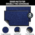 Sierra Concepts Front Door Mat Welcome Floor Mats - Entryway Indoor Outdoor Entrance Dog Doormat, Patio, Porch, Muddy Shoe, Inside Outside Low Profile, 30x17 inches, 2-Pack Blue