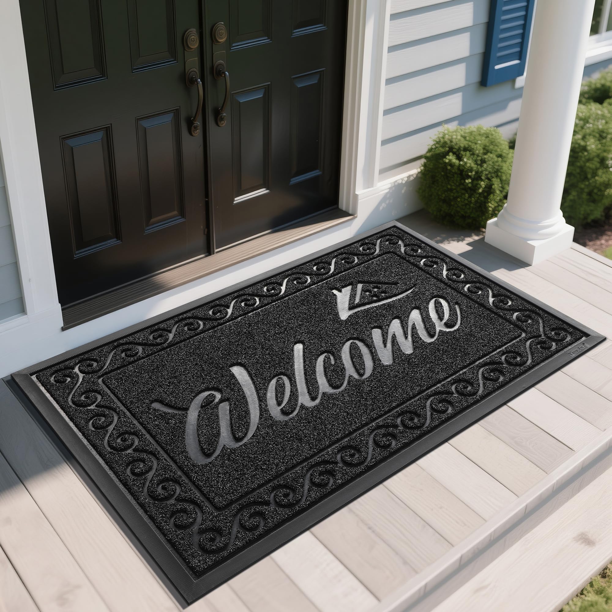 Yimobra Welcome Mat, Heavy Duty Sturdy Door Mats for Home Entrance Outdoor Indoor, Front Doormat for Outside Patio Floor Entry Porch Garage Office, Waterproof, Low Profile, 60 x 36, Black